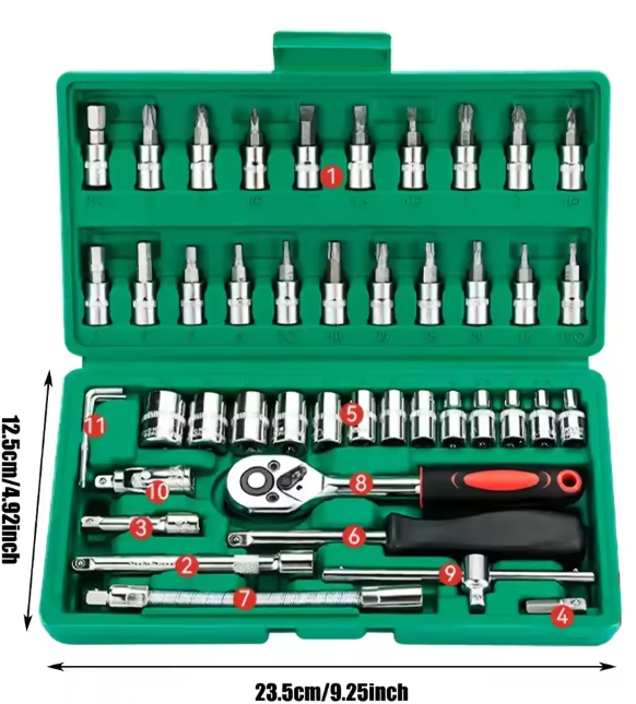 46 pièces outils 1/4 ensemble Kits d'outils mécaniques pour réparation automobile avec douilles embout hexagonal métrique clé à cliquet