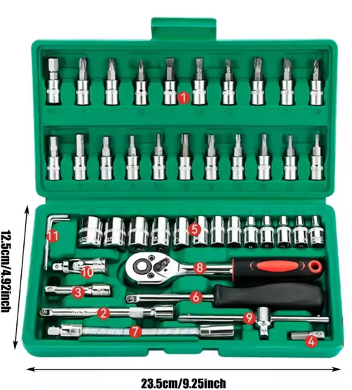 46 pièces outils 1/4 ensemble Kits d'outils mécaniques pour réparation automobile avec douilles embout hexagonal métrique clé à cliquet